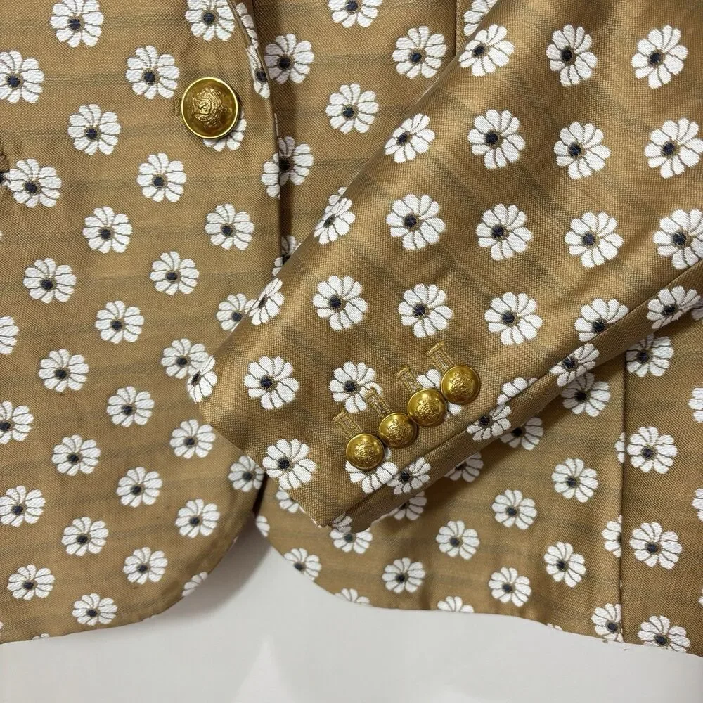 J. Crew Women Campbell Blazer 6 Gold Jacquard Floral Preppy Academic Maximalist